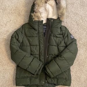 Army Green American Eagle Down Alternative Jacket with Sherpa Faux Fur H…